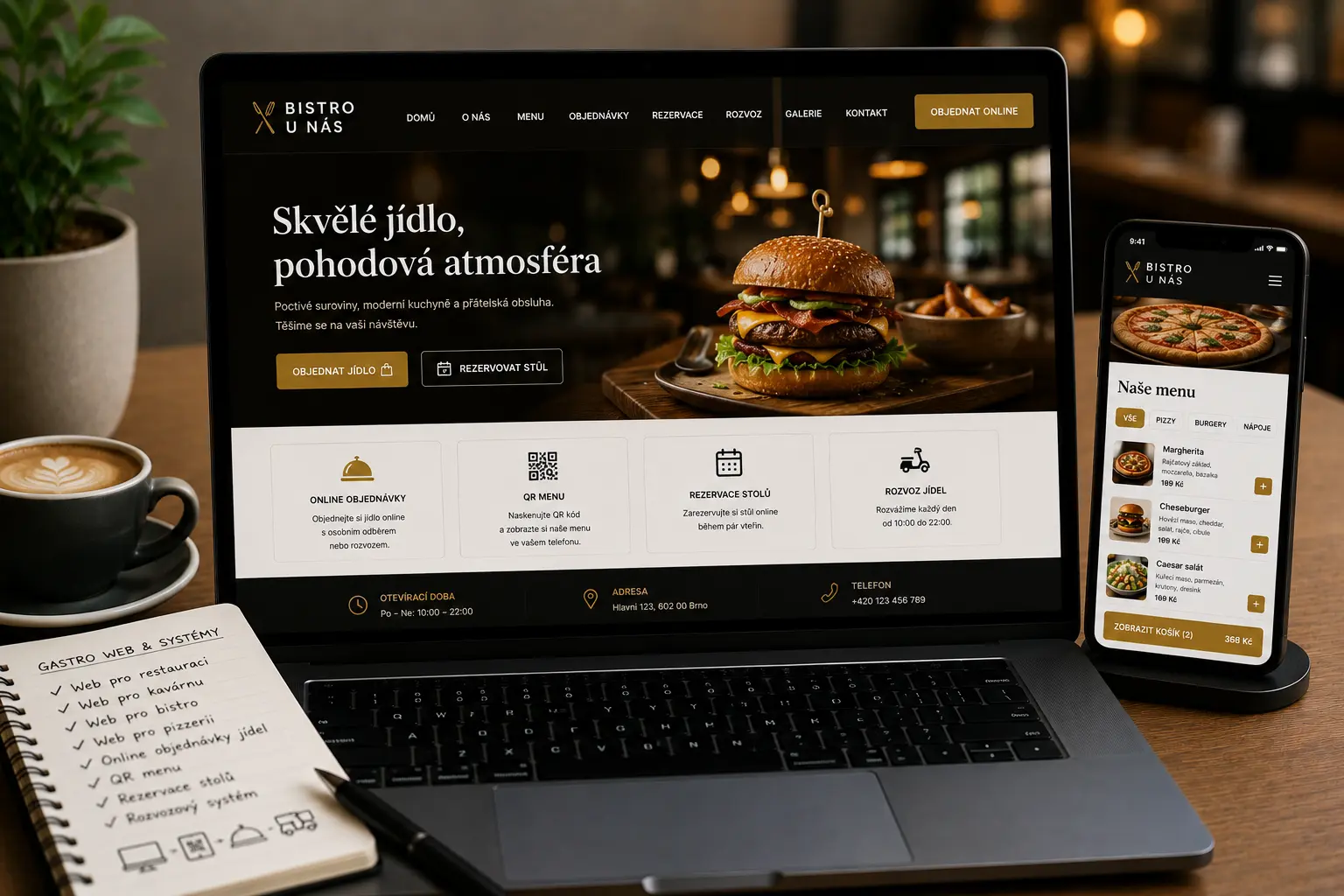 Ukázka gastro webu a systému pro restaurace