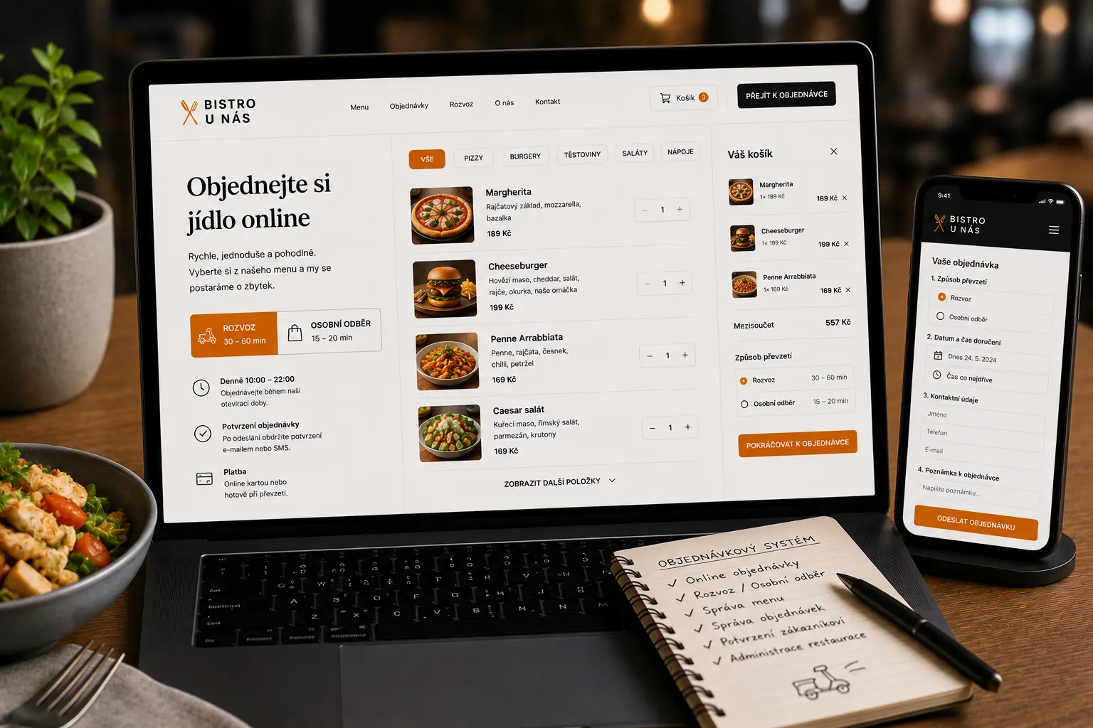 Ukázka online objednávek jídel přes web restaurace