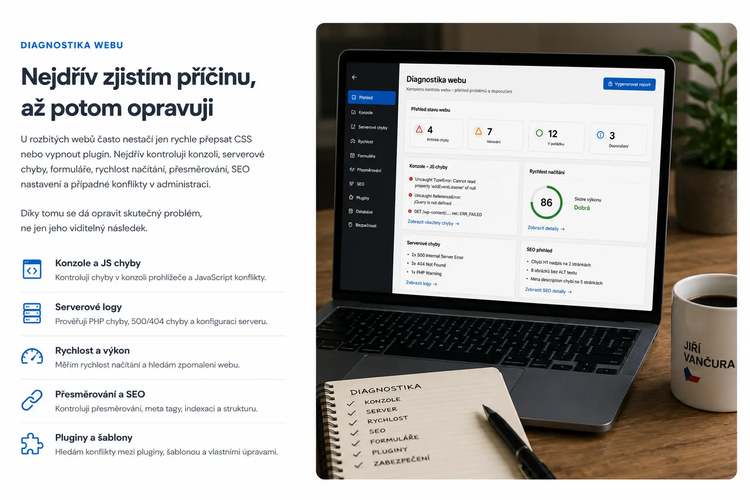 Diagnostika a oprava webu