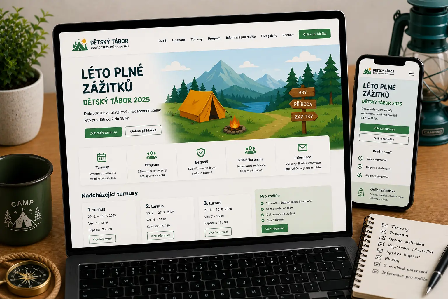 Ukázka webu pro dětský tábor