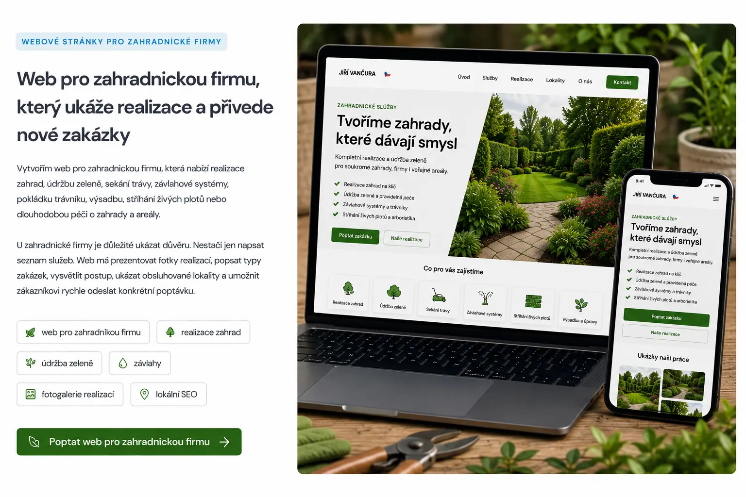 Preview of a website for a gardening company